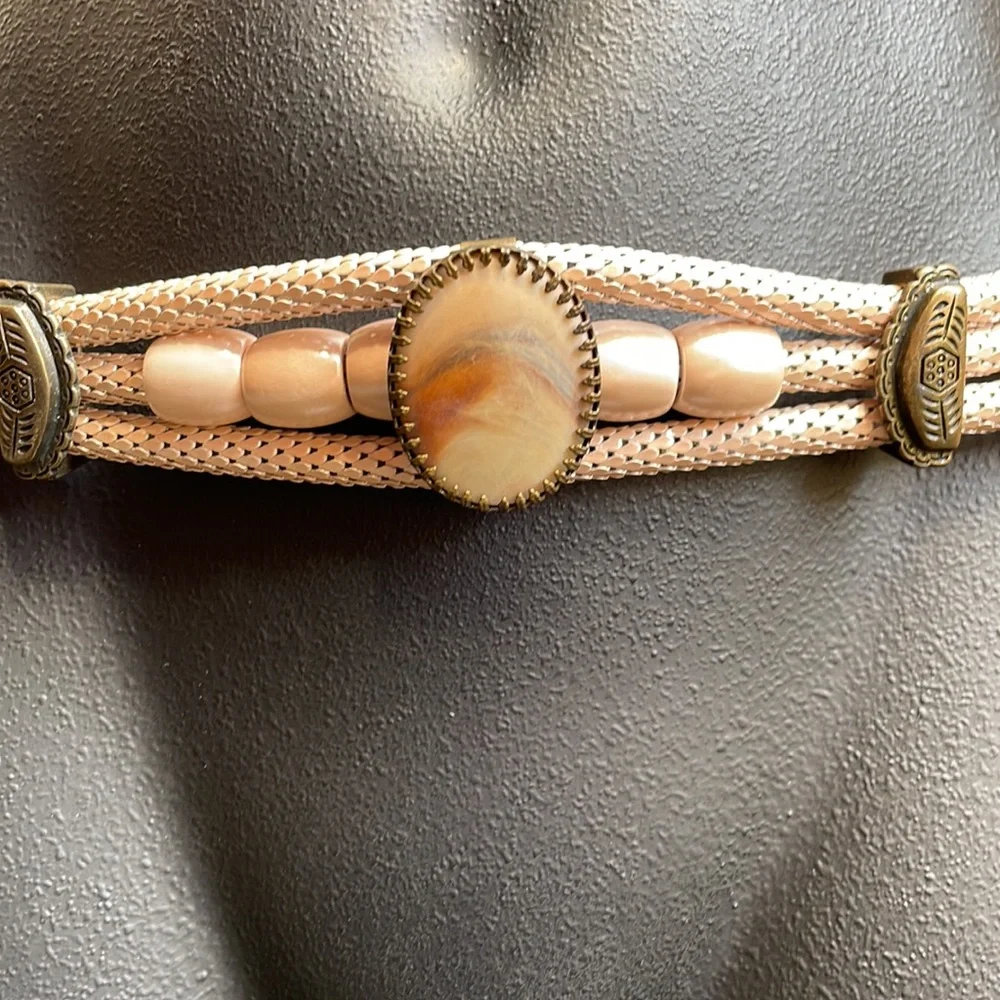 Vintage Pink Beaded Boho Western Cowgirl Chain Belt - Picture 3 of 9